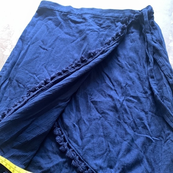 J. Crew Factory Faux Wrap Skirt‎ navy tassels size small bohemian summer - Picture 10 of 10